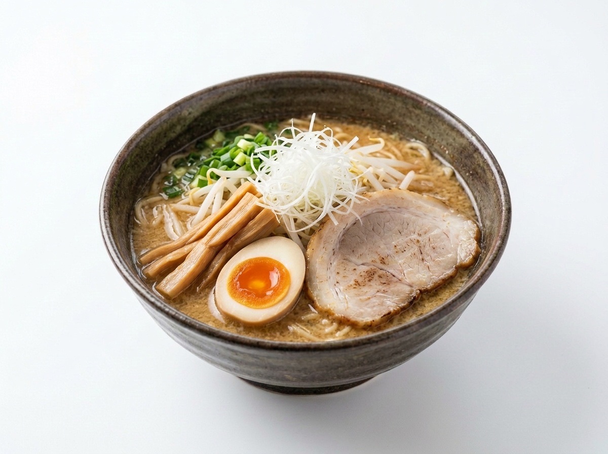 Gazdag miso ramen kézzel készült tésztával és chashu sertéshússal